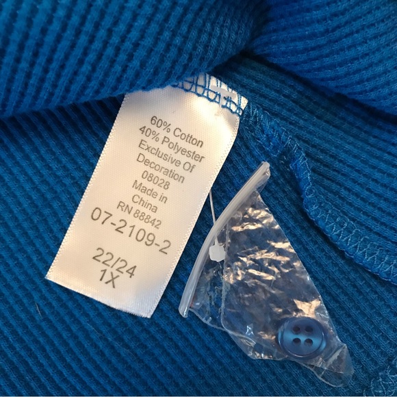 Woman Within Waffle Knit Thermal Tunic Top Plus Size 1X 22 24 Blue Button Down - Picture 7 of 7